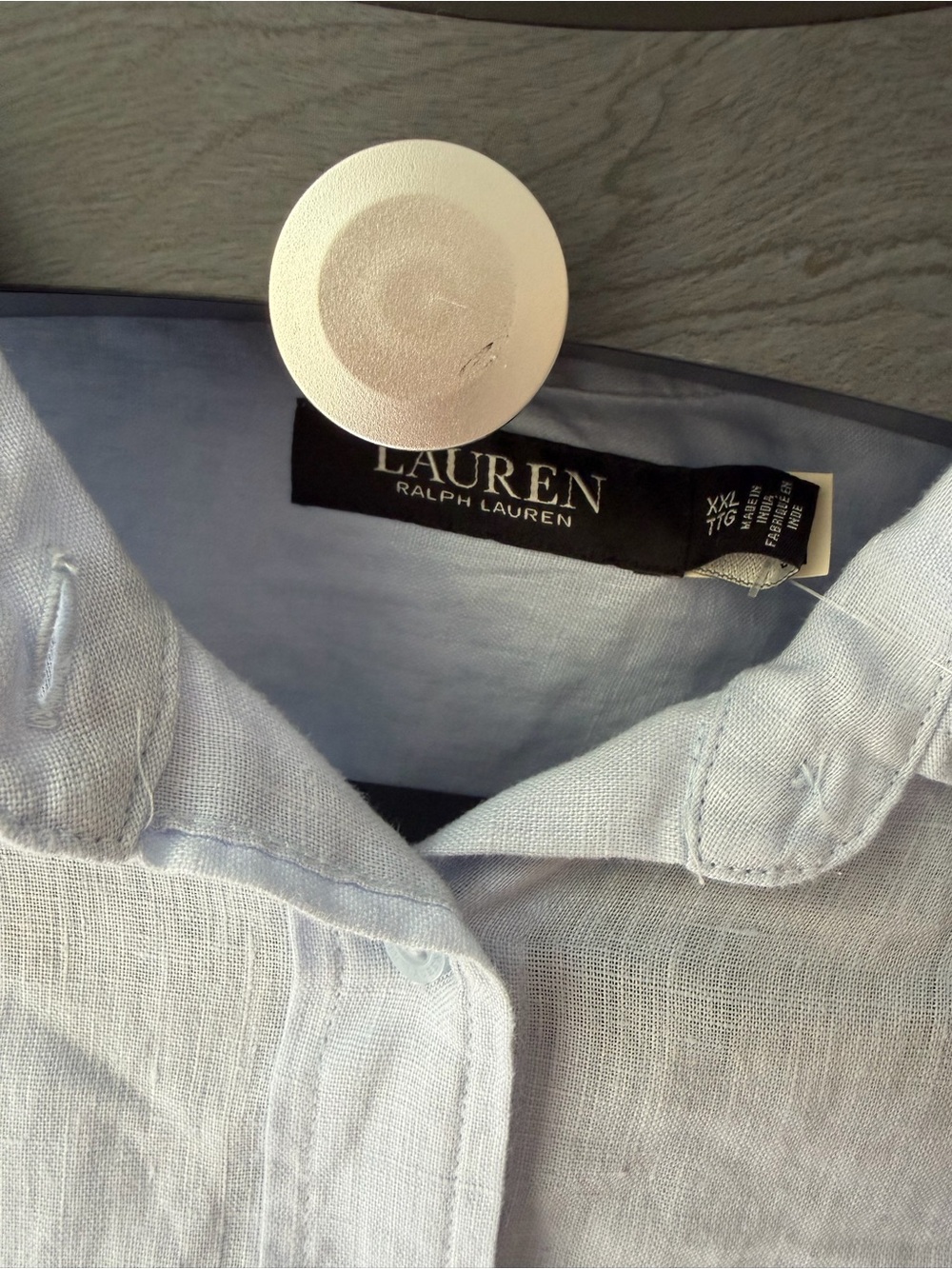 Lauren Ralph Lauren Oversize Striped Floral-Logo Linen Shirt Light Blue XXL - Picture 8 of 10